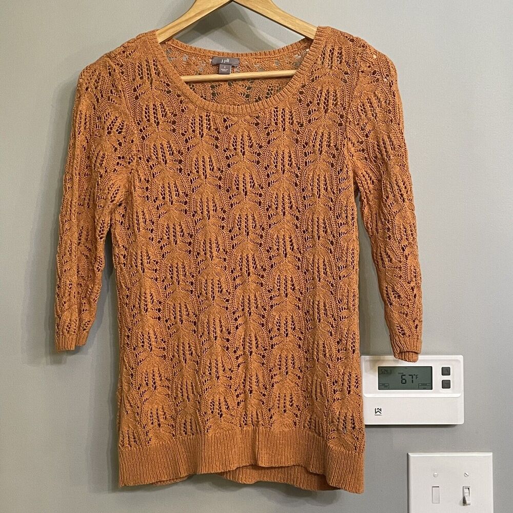 J Jill Coral Tunic Sweater Crochet‎ Knit Pullover Womens Sz Small EUC